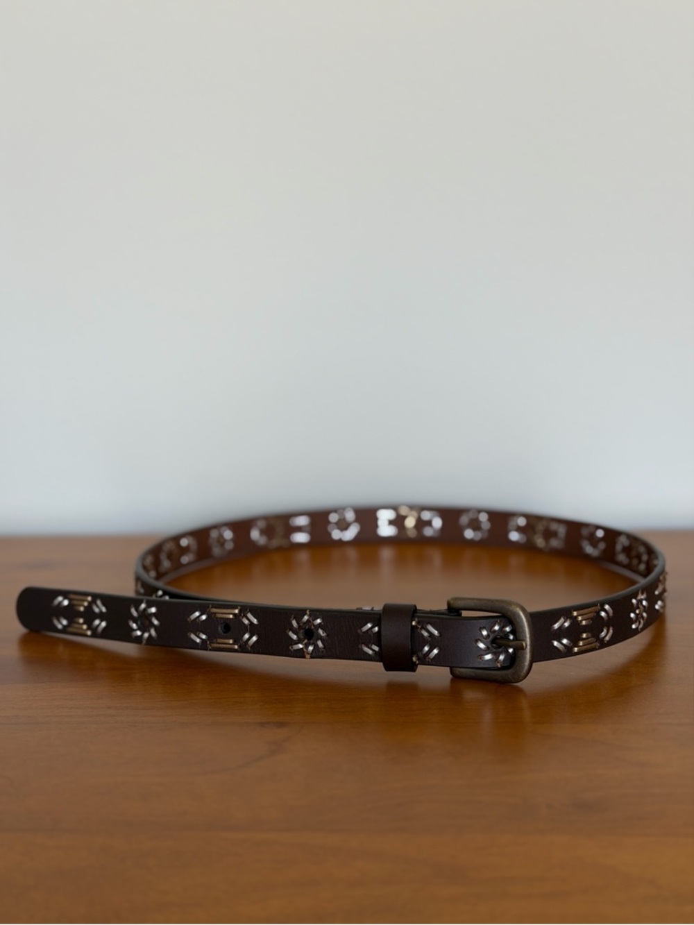 Gennie Leather Brown Belt Silver Gold Mixed Metal Studded Western Cowgirl -M/39”